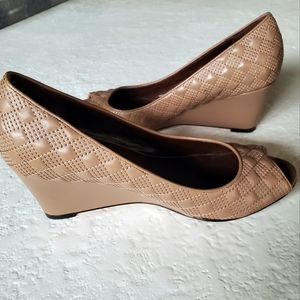 Cole Haan Nike Air Taupe open-toe Wedge heels. Pre-owned, never worn. Size 9B.